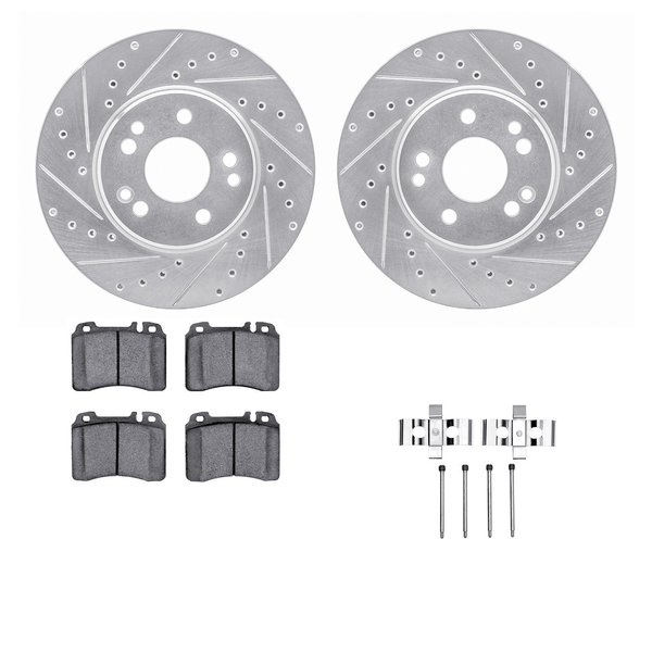 Dynamic Friction Co 7512-63245, Rotors-Drilled and Slotted-Silver w/ 5000 Advanced Brake Pads incl. Hardware, Zinc Coat 7512-63245
